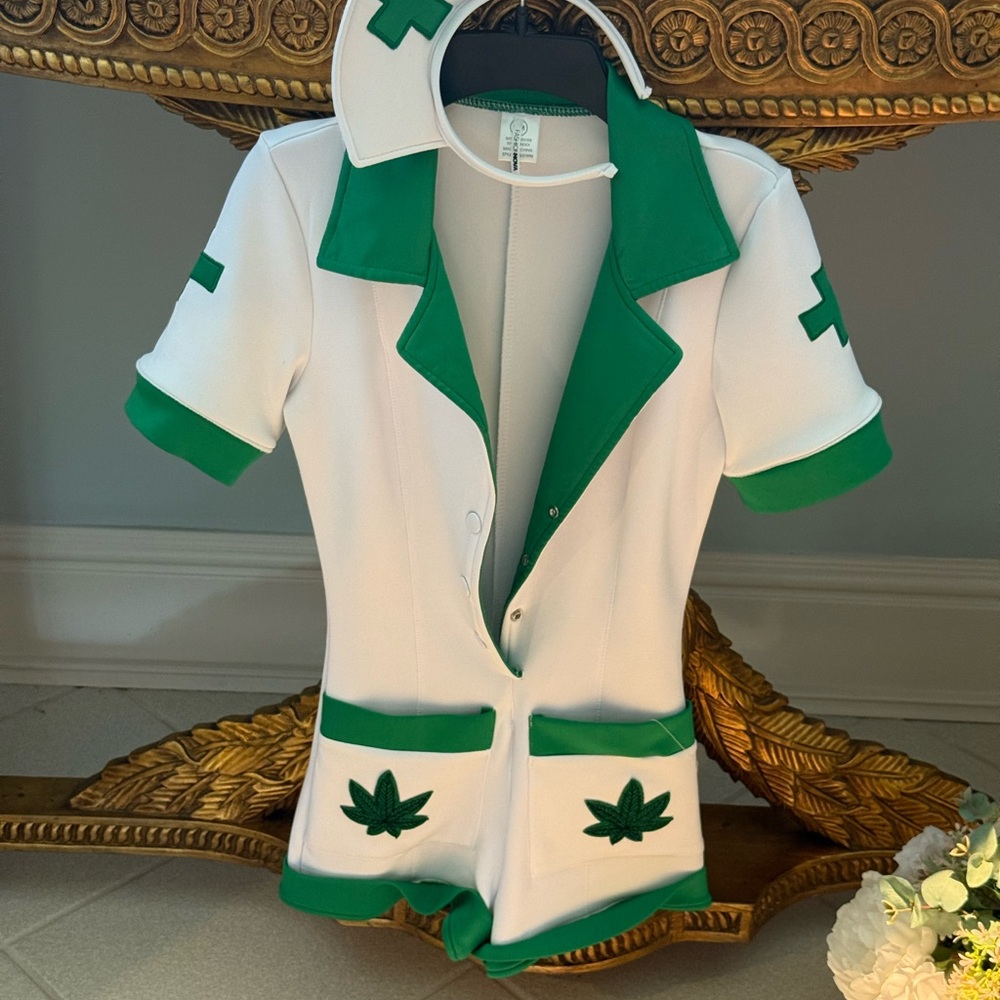Fashion Nova White and Green Romper